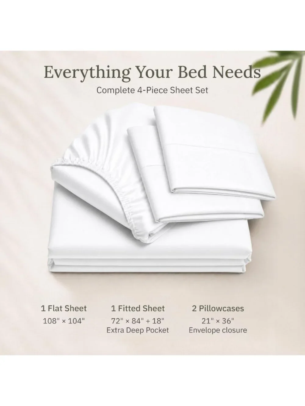 Luxurious 100% Viscose Bamboo Sheets, California King Size, Soft White Bedding